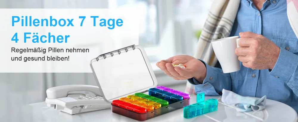 Pill dose 7 days 4 compartments tablet box 7 days 4 times a day pills 7 days in the evening portable medication box for storing tablets (removable/rainbow black) a black housing - Tablettenbox 7 Tage