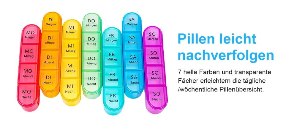 Pill dose 7 days 4 compartments tablet box 7 days 4 times a day pills 7 days in the evening portable medication box for storing tablets (removable/rainbow black) a black housing - Woche Pillendose