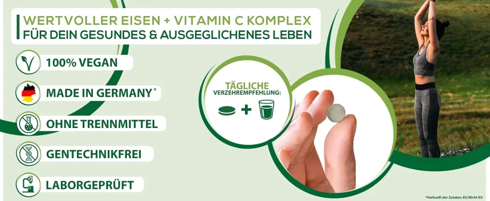 Naturally iron tablets with vitamin C - 180 tablets - highly bio -available 20mg iron made of iron bisglycinate - vegan without additives laboratory tests made in Germany - Eisen Bild 4 Desktop