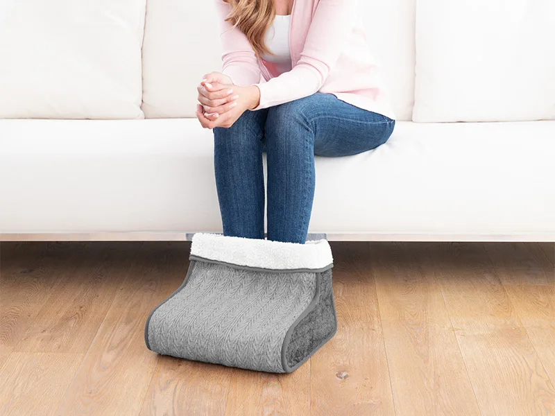 Medisana FW 150 foot warmers in the knitting pattern electrical foot heating 3 temperature levels automatic switch -off overheating protection fluffy washable inner lining - FW 150