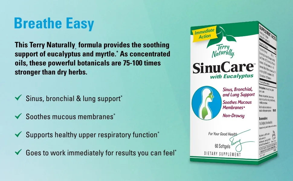 Terry Naturally SinuCare 320 mg Eucalyptus & Myrtle Oil Complex - 60 Softgels  - Breathe Easy