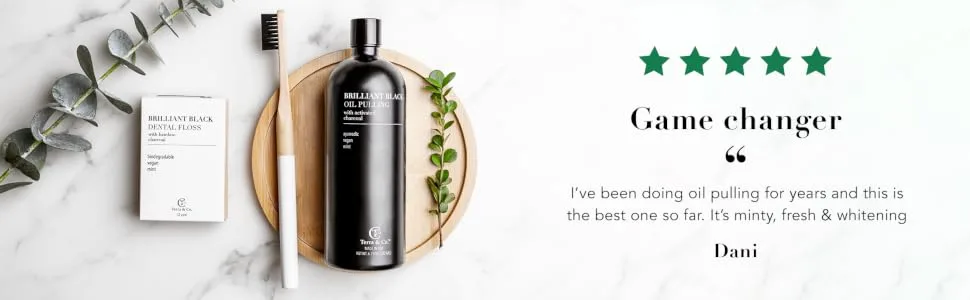 Terra & Co. Brilliant Black Oil Pulling Natural Ayurvedic Blend of Activated Charcoal and Coconut Oil - 200 ML - A Game changer
