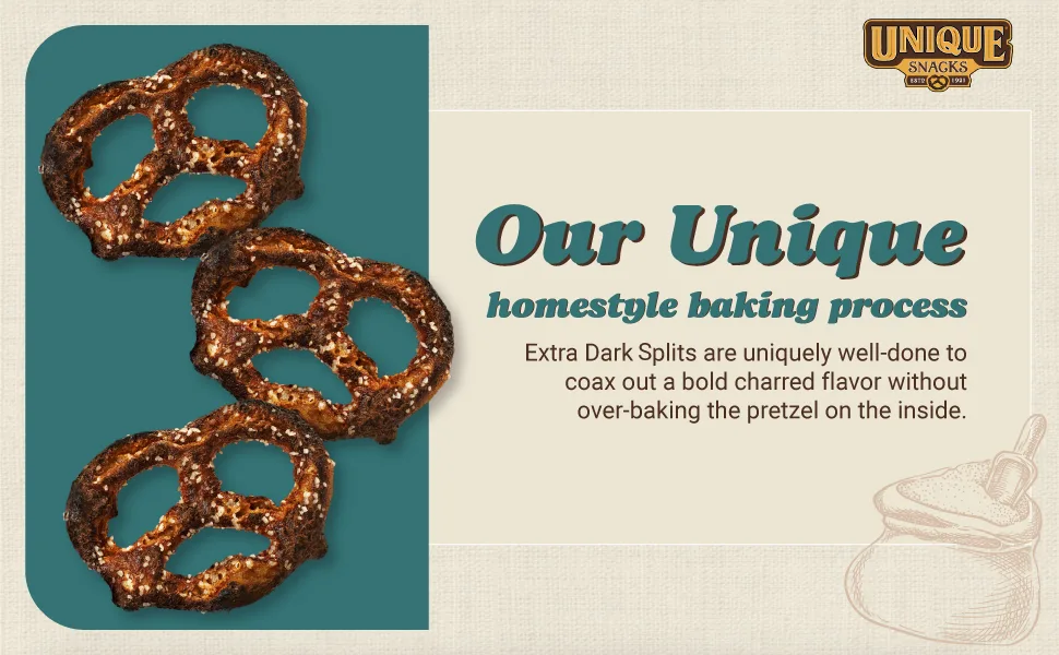 Unique Snacks Extra Dark Splits Pretzels Delicious Vegan Homestyle Baked Certified - Pack of 24 - Unique Snacks - Extra Dark Splits Delicious Vegan Pretzels, No Artificial flavor, 33 Oz, Pack of 3