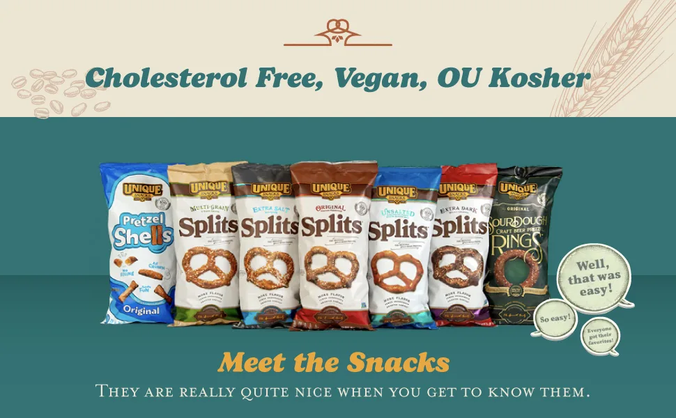 Unique Snacks Extra Dark Splits Pretzels Delicious Vegan Homestyle Baked Certified - Pack of 24 - Unique Snacks - Extra Dark Splits Delicious Vegan Pretzels, No Artificial flavor, 33 Oz, Pack of 3