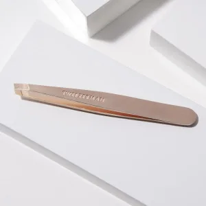 TWEEZERMAN Eyebrow Tweezers Slanted Tip Stainless Steel Cream White - image