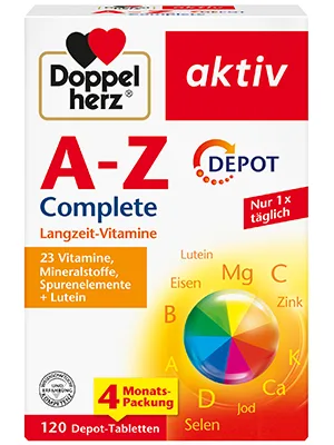 Doppelherz AZ Complete - Long-term vitamins - 23 vitamins minerals & trace elements PLUS lutein - 120 DEPOT tablets - Doppelherz A-Z Complete