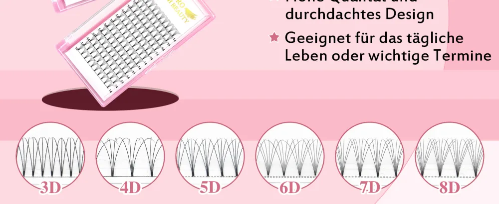 Finished compartments 6D-D0.07-Mix short stem eyelash extension finished eyelash compartments Volume eyelashes 0.07 D CURL (6D-D 07.8-14 mm) 8-14 mm 6D-D-07-8-14Mix - fertige wimpernfächer