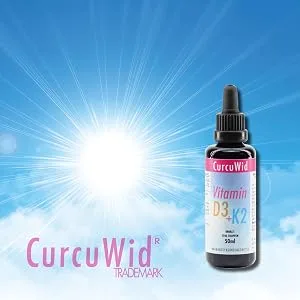 Vitamin D3 K2 drops 50ml - MK7 All-Trans laboratory tested Ph.Eur. Miron glass - Curcuwid logo sonne