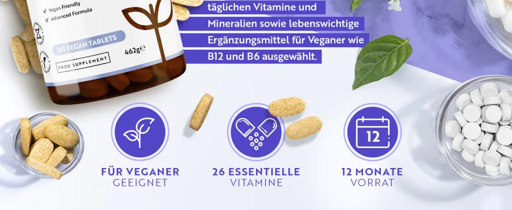 Multivitamin & minerals - 365 high -dose tablets with bioactive forms and premium raw materials - independent of laboratory tests - vegan multivitamin tablets with 26 active vitamins tasteless - Multivitamine & Mineralien
