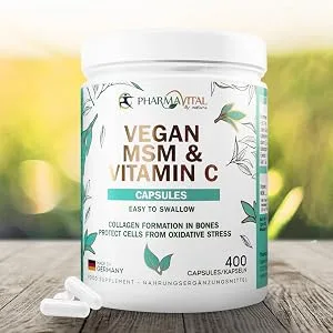 Pharmavital Vegan MSM & Vitamin C capsules from Germany (400 pieces) high dose with 1000mg methylsulfonylmethane per capsule - vegan MSM