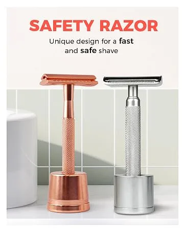 Black stainless steel safety razor with base and 10 blades | Fits all recyclable double edge blades Black suit - product information 2