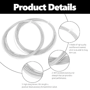Keenso badminton racket string 2 pieces 10m 0.7 0.8 mm high flexibility badminton racket string with an 25-30 string voltage badminton string replacement white - product information 10