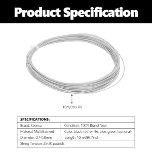 Keenso badminton racket string 2 pieces 10m 0.7 0.8 mm high flexibility badminton racket string with an 25-30 string voltage badminton string replacement white - product information 11
