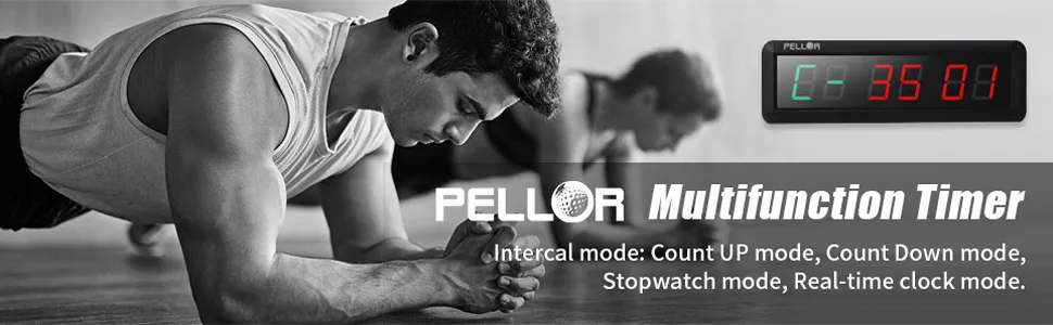 Pellor Fitness Timer Gym Timer 6-digit interval LED clock time format 12/24 hours stopwatch timer Gym cross training clock with remote control (volume adjustable) - Fitness Timer