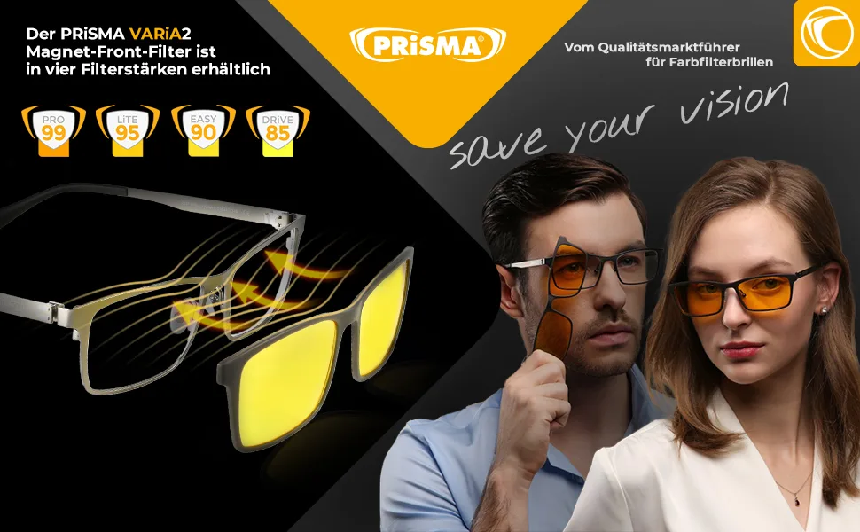 Prisma Varia 2 - Blue -Light Magnet front filter Drive85 - Driver - Blueight Protect - Only for Varia2 Glasses - VA2M923D 09 Drive85 front filter - Header VARiA2 PRO99, LiTE95, EASY90 und DRiVE85