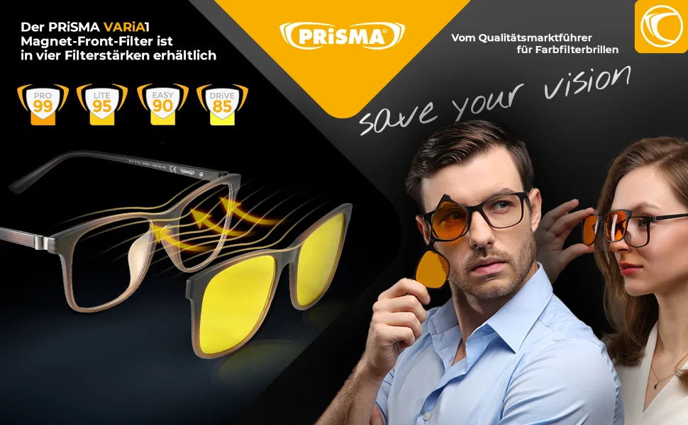 Prism varia 1 - blue light magnet front filter EASY90 - for gaming and TV - Blueightprotect - only for Varia1 glasses frame - VA1M702 08 EASY90 Front filter - Header VARiA1 PRO99, LiTE95, EASY90 und DRiVE85