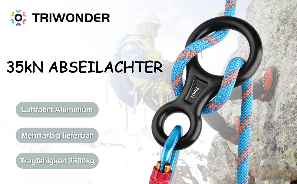 TRIWONDER 35kN 50kN abseiling device climbing 8 descender for rope diameter 8-13 mm 35kN Blue - Abseilachter