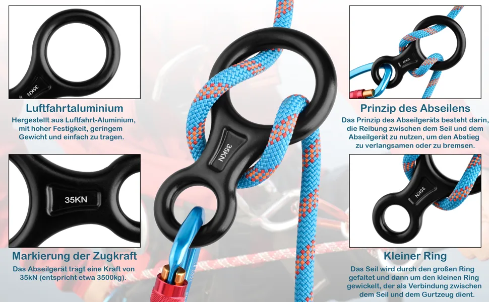 TRIWONDER 35kN 50kN abseiling device climbing 8 descender for rope diameter 8-13 mm 35kN Blue - product information 20