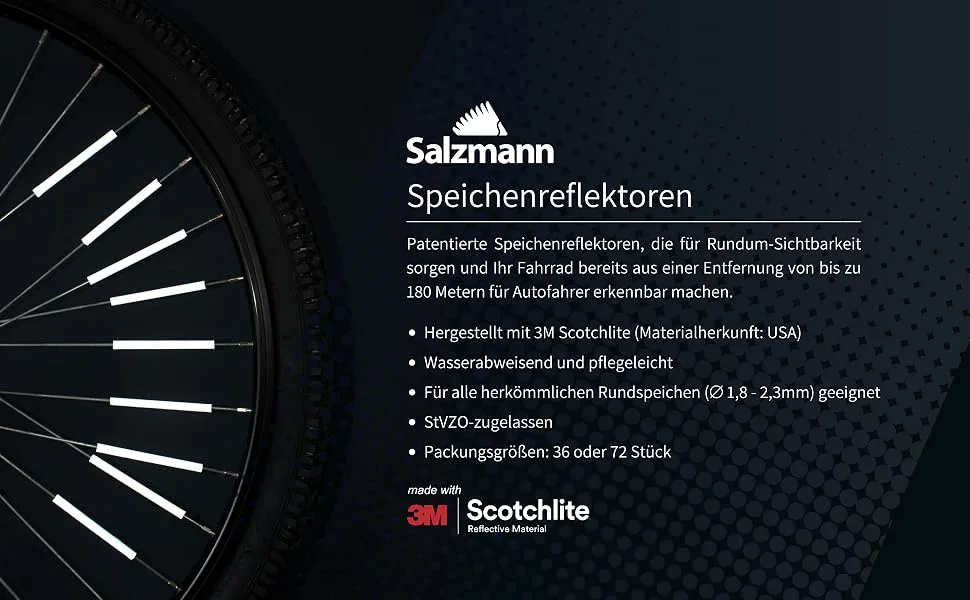Salzmann 3M spoke reflectors - Made with 3M Scotchlite - StVZO approved 72 pieces - Salzmann Speichenreflektoren Überblick