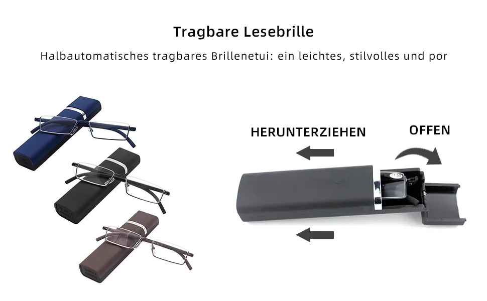 Kokobin reading glasses with ultra -light TR90 frame reading aid half -global frame with semiconductor. - Schiebebarer Brillenetui