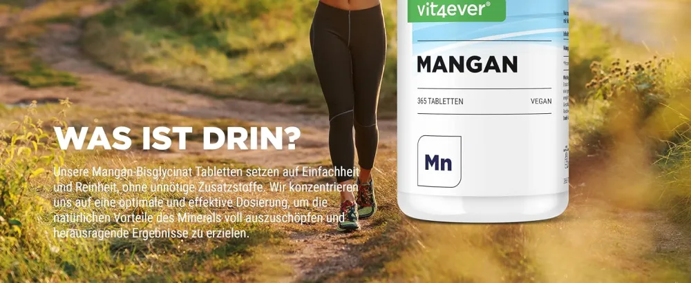 Manganese 10 mg - 365 tablets for 1 year - laboratory testing (active ingredient content & purity) - High bioavailability through manganese bison - vegan - Mangan Tabletten Vit4ever