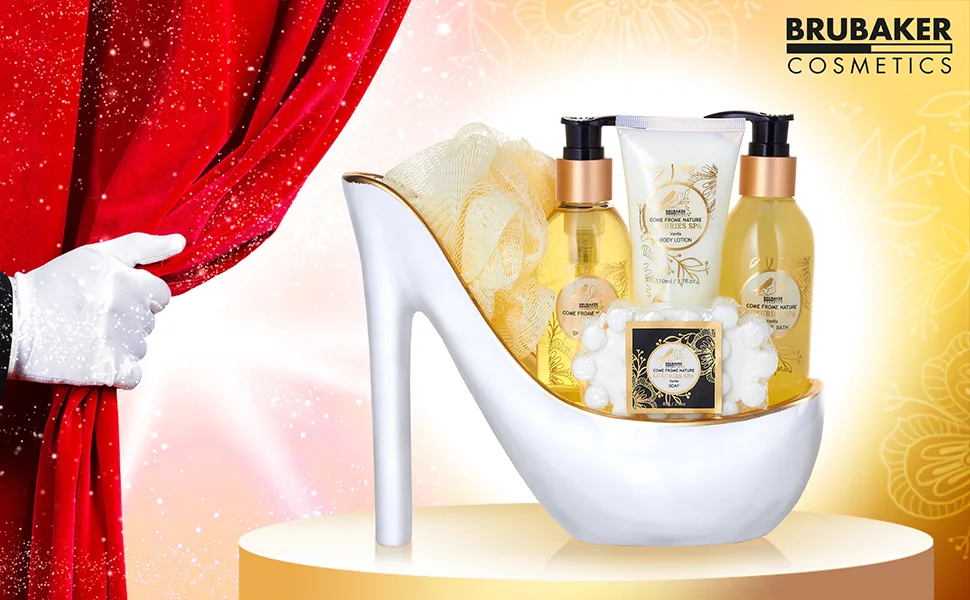 BRUBAKER Cosmetics Luxury Vanilla Spa Beauty Set - 6-piece Bath and Shower Set - Gift Set in Ceramic Stiletto White Gold White - vanilla sommer feeling jugendlich düfte kosmetik körper pumps damenschuh high-heels stilettos