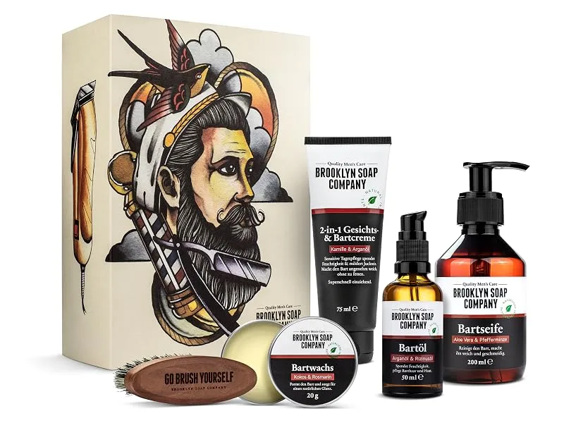 Ultimate Beard Box Brooklyn Soap Company High-quality beard care set including beard oil beard shampoo beard brush beard wax & beard cream - ultimate beard box - bartpflege set brooklyn soap company