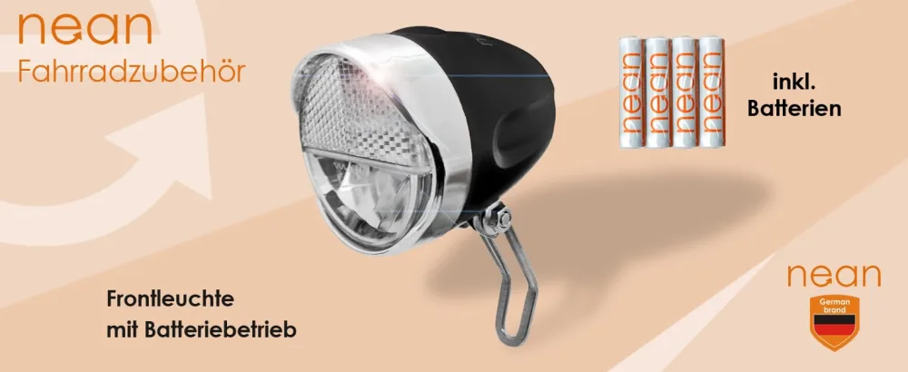 NEAN LED bicycle light bicycle lamp bicycle front light bicycle light at the front headlights bright with StVZO approval incl. 4x battery 30 lux black - nean Batterie Frontleuchte