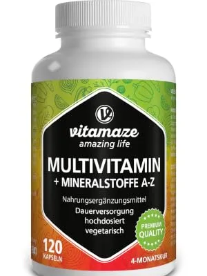 Multivitamin capsules high dose 23 valuable vitamins A-Z & minerals 120 vegetarian capsules for 4 months vital substances & trace elements optimally combined - multivitamin