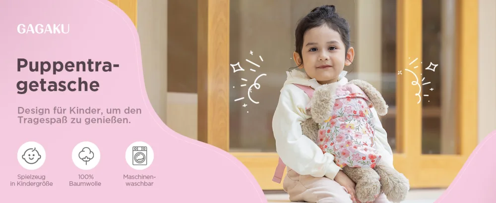 GAGAKU Doll Carrier Baby Front and Back Carrying with Adjustable Straps for Children 100% Cotton - Pink 2-rose garden - product information 20