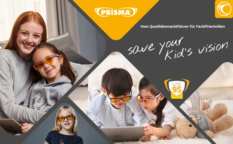Prisma kids blue light filter glasses for children with lite 95 blue light filter children's glasses K3704 with 95% blue -filter and robust frame brown / yellow - Header KiDS
