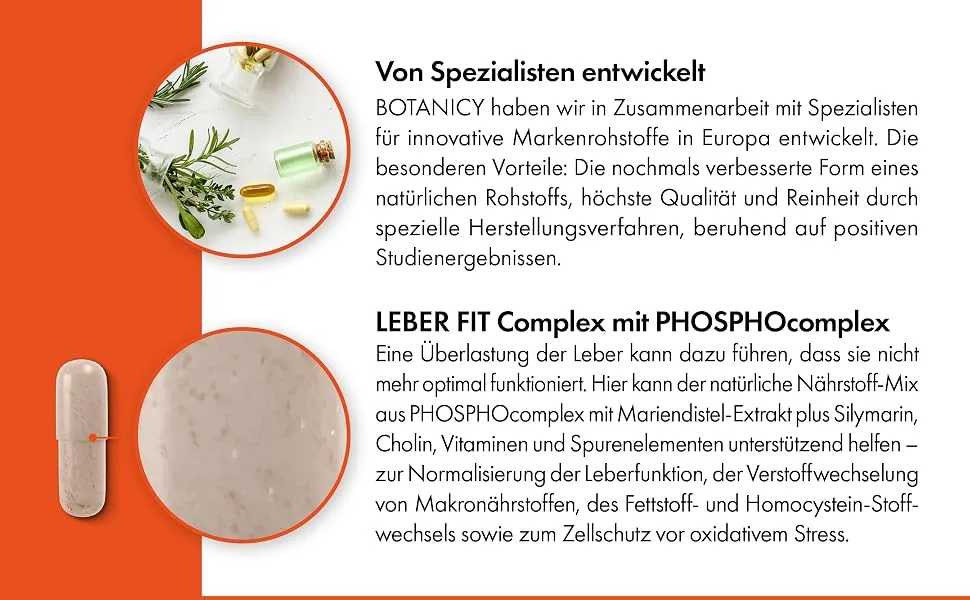 Botanicy Leber Fit Complex - Brand Raw Material Phosphocolex with Maria thistle Silymarin - supports liver function - High bioavailability vitamins and minerals - 60 capsules - Leber Fit