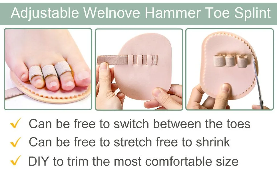 Welnove toe spreader hammer toe corrors hammer toe foot pad for hammer toe claw toe corrators -2 pieces (3 holes) 3 loop toe straightener *1 pair - product information 10