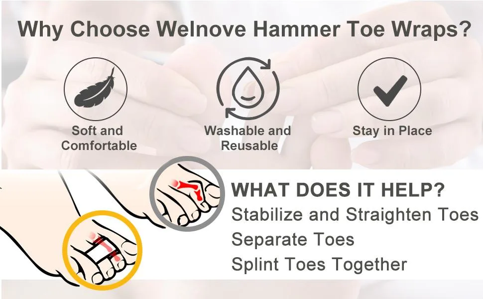 Welnove toe spreader hammer toe corrors hammer toe foot pad for hammer toe claw toe corrators -2 pieces (3 holes) 3 loop toe straightener *1 pair - product information 11