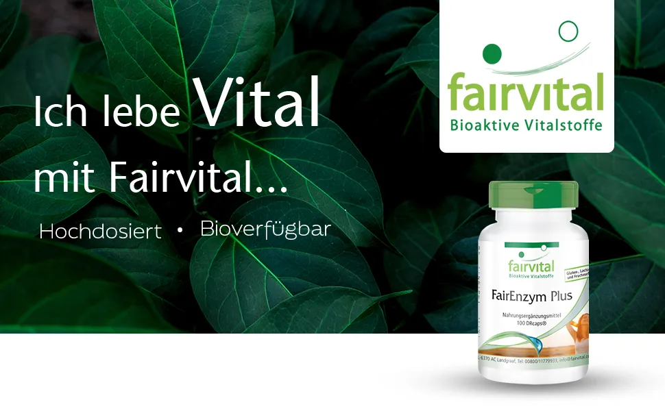 Fairvital | FairEnzym Plus - Multi Enzyme Complex - with rutin bromelain trypsin & chymotrypsin HIGH DOSE - 100 DRCaps  - enzym komplex complex kapseln hochdosiert forte gelenke vegan complex tabletten verdauung papaya