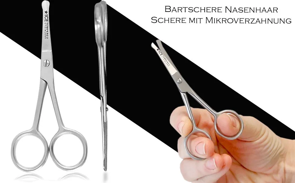 Beard scissors nose hair scissors with micro serration 10.5 cm with rounded ends - Bartschere Nasenhaarschere Haarschere mit Mikroverzahnung
