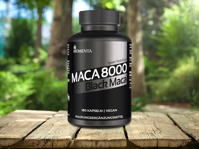 BIOMENTA Maca 8000 180 Maca capsules with high dosage of 10:1 Black Maca extract from Peru vegan premium quality - black maca kapseln