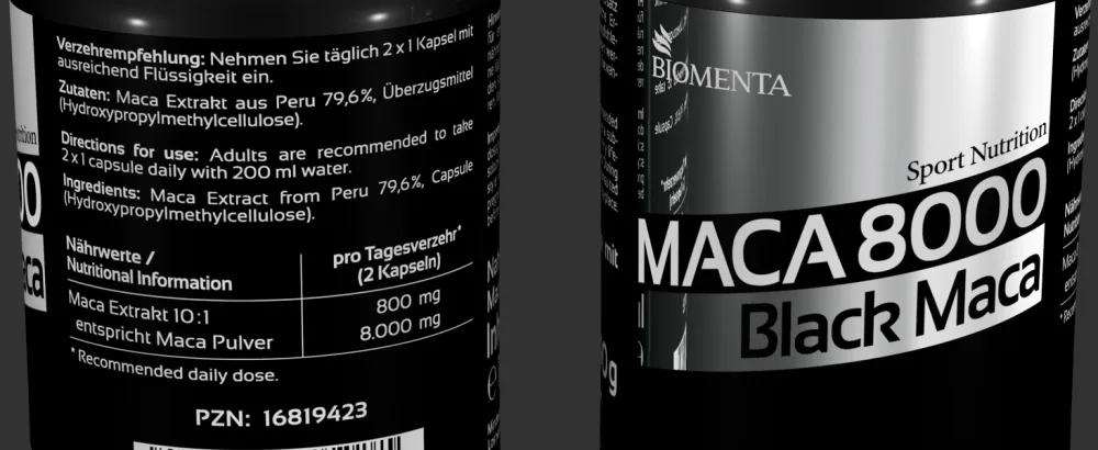 BIOMENTA Maca 8000 180 Maca capsules with high dosage of 10:1 Black Maca extract from Peru vegan premium quality - schwarzes maca extrakt kapseln