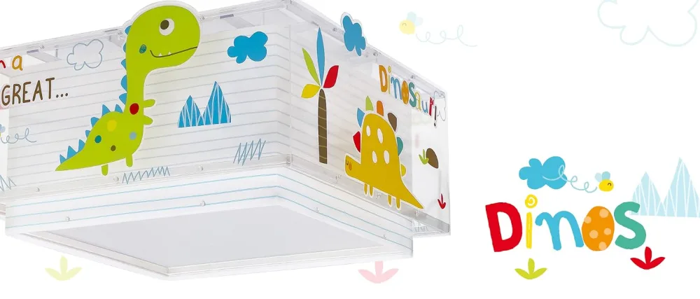 Dalber - Pendant light with dinosaur motif E27 multi-coloured 24 x 24 x 23 cm - kinderlampe Dinosaurier