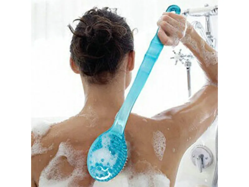 TRIXES blue long-handled back brush for massage in the bath washing brushing scrubbing - Bath brushes - REINDEER