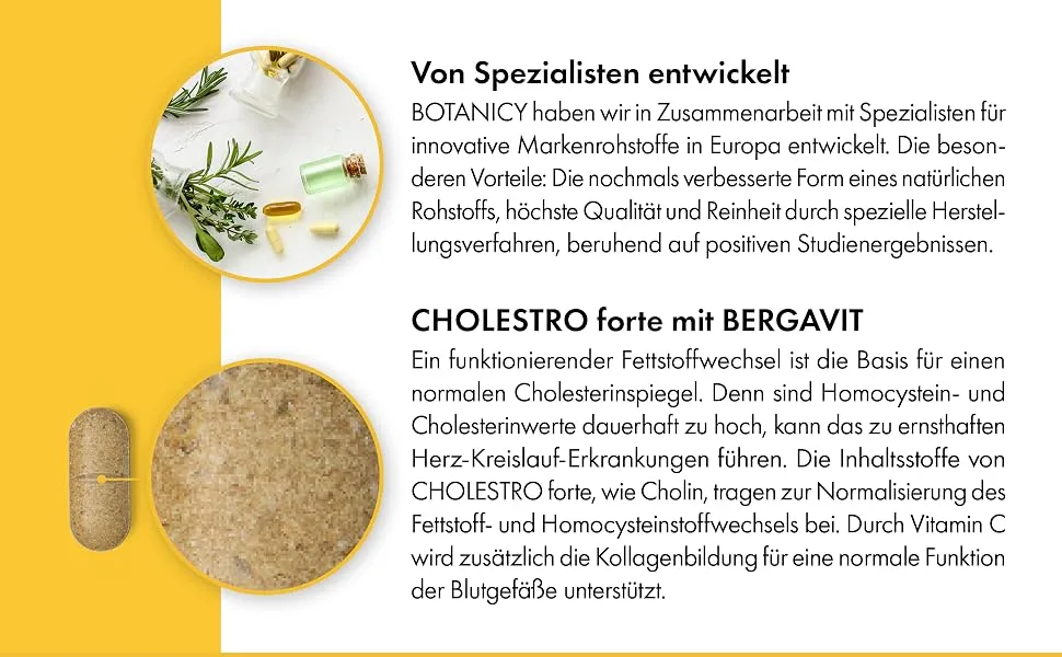 Botanicy Cholestro Forte with Bergavit - Cholesterol naturally lower - Bergamot extract vitamin A C and E zinc selenium & cholin - hormone -free vegan - 60 tablets - Cholestro forte