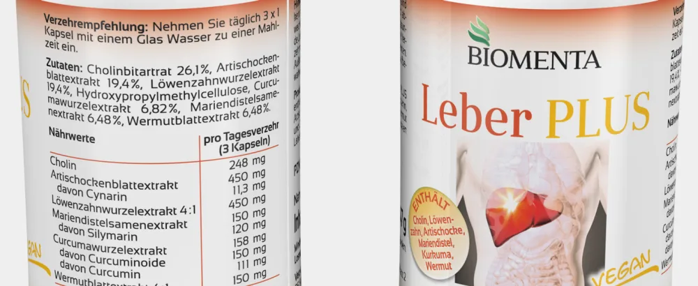 BIOMENTA Liver Plus 90 liver capsules high dose - with choline milk thistle artichokes dandelion - vegan - premium quality - BIOMENTA Leber PLUS