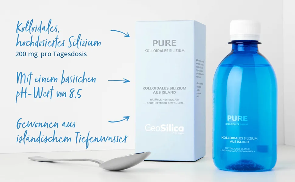 Geosilica silicon pure - 300 ml - liquid colloidal silicon from Iceland - 200mg silicon per daily dose - pH 8.5 basic - vegan and 100% natural - GeoSilica