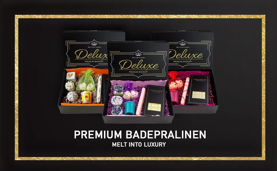 Brubaker cosmetics 8 Partial organic bathing chocolates gift set "Deluxe lavender" - noble - vegan - natural ingredients - handmade - including gift box lavender deluxe - Deluxe Premium Badeset Badepralinen Badekugel Luxus Schwarz Gold Geschenkset für Frauen