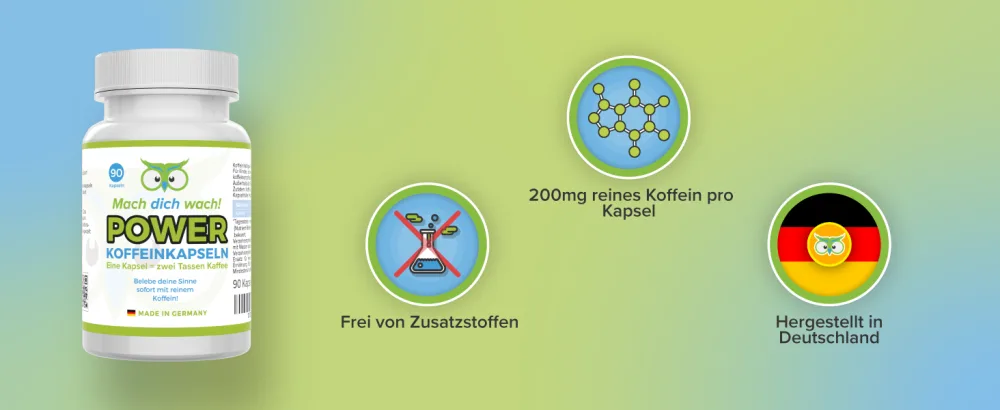 Caffeine capsules - quality from Germany - 200 mg caffeine - high -dose - without additives - vegan - small capsules instead of large caffeine tablets - go awake!  - Koffeinkapseln von Mach dich wach!