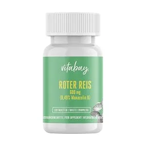 Vitabay red rice 600 mg 120 vegan tablets with Monacolin K 2.9 mg Monascus Purpureus High dose without preservatives Made in Germany - VB1488