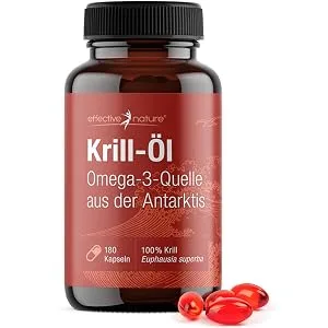 Krill oil capsules high -dosed with 1000 mg per day - 180 capsules for 3 months - valuable omega -3 source - Superba krill oil with 100 mcg astaxanthin - Krill-Öl von effective nature