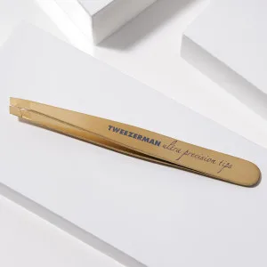 TWEEZERMAN Eyebrow Tweezers Slanted Tip Stainless Steel Gold - image