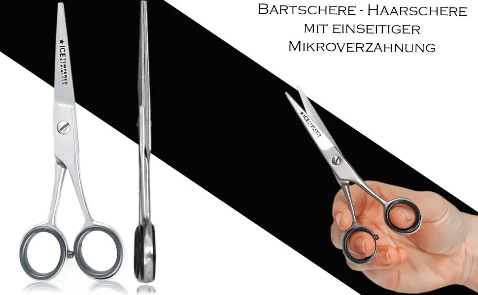 Beard scissors - hair scissors 13 cm with one-sided micro-serration made of stainless steel - Bartschere Haarschere Schnurrbart Vollbart Schneiden Pflegen Bartpflege Edelstahl Rostfrei