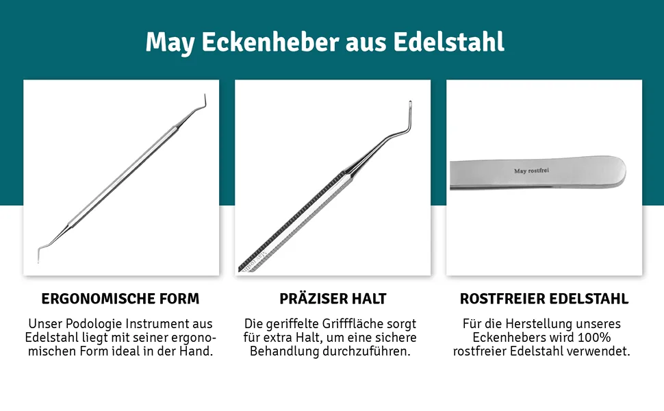 May Corner Lifter - Excavator - Nail Folding Instrument - Cosmetic Instrument for Manicure & Pedicure - Double-Sided - Stainless Steel - Eckenheber aus Edelstahl